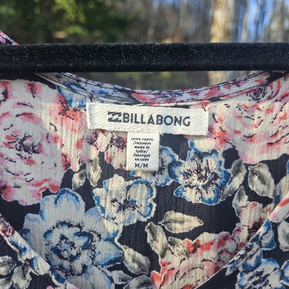 BILLABONG Floral Flowy Long Tunic Size Medium Pink Blue Tribal - Picture 3 of 8